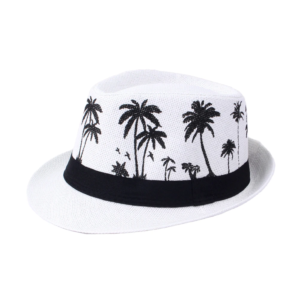 Wholesale Custom Summer Beach Sun Hat  Printed Logo Jazz Cap Panama Straw Hat Travel Sun Cap Panama Fedora Straw Hat Men