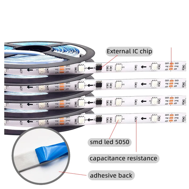 WS2811 12v 60leds ip20 dream color external ic tv backlight car computer atmosphere led strip light factory price flexible soft