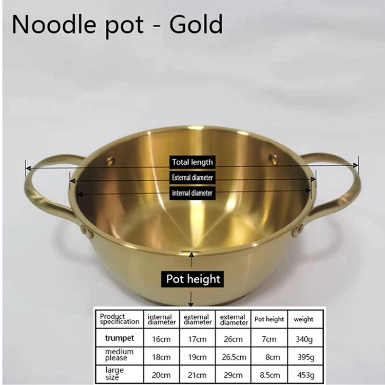 Multifunctional Korean Style Gold Silver Noodle Pot Double Ear Soup and Stock Pot Cooking Pot Cookware Pans Sets
