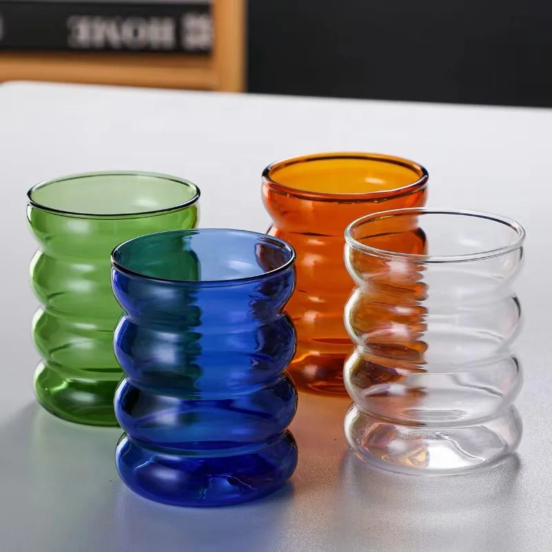 300ml Hot Sale Product Spiral Amber Blue Glass Water Coffee Cup Beverage Milk Tea Cup