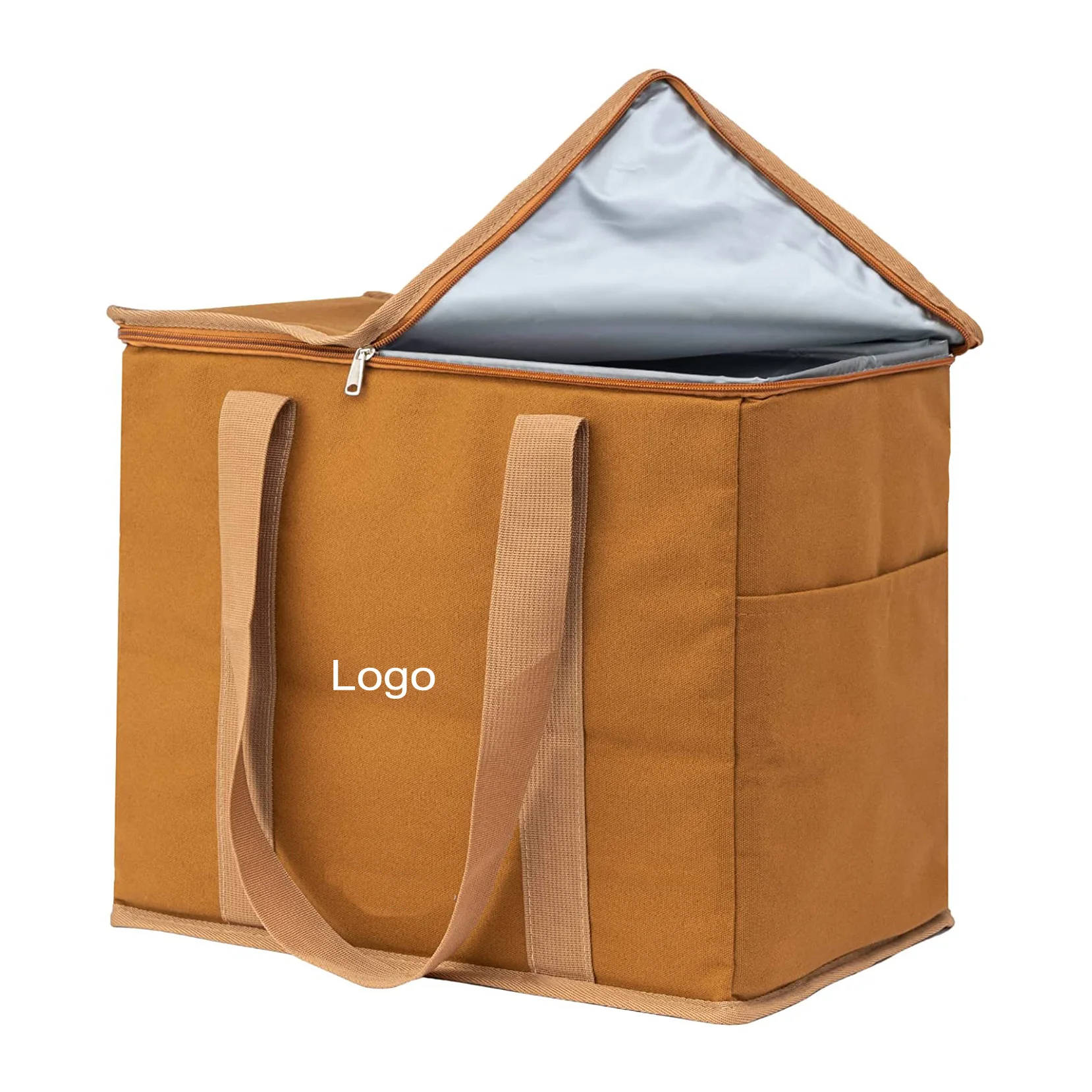 12 oz Canvas Zippered Top Cooler Bags Insulated Leak Proof Picnic Bag Insulated Reusable Grocery Bag For Warm or Cold