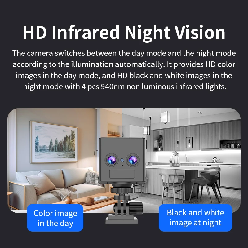 Wistino Okam 6X Zoom Dual Lens Home 4G Low Power Battery Mini Camera Color Night Vision Two Way Voice Camera De Surveillance