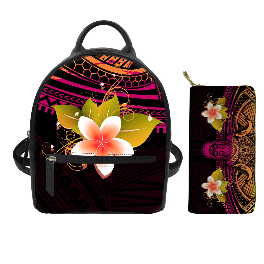 Orange Flower Tribal Printed Women Handbags Set For Women Small Size Mini Backpack Purses Set Laides Fashionable Leather Bags