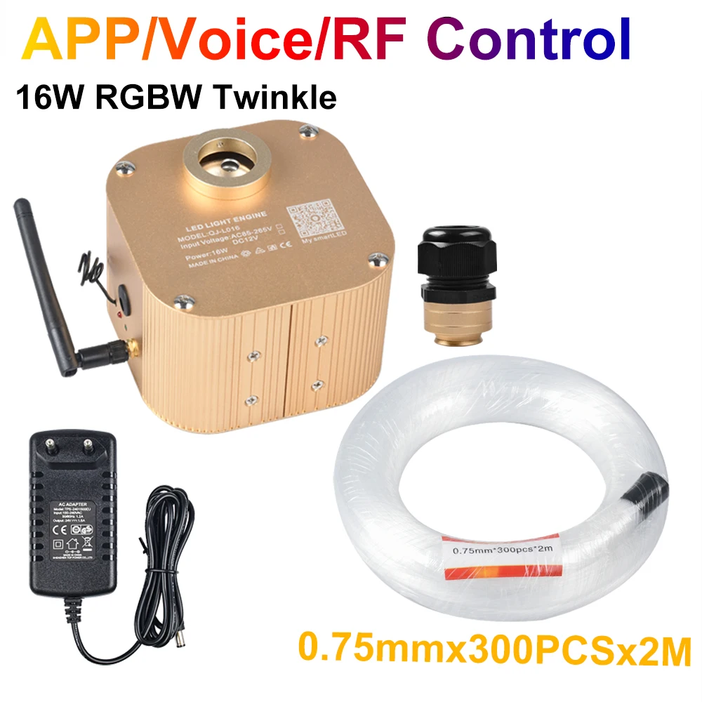 16W RGBW Twinkle Fiber Optic Light Kit With Bluetooth Control For Starry Sky Ceiling