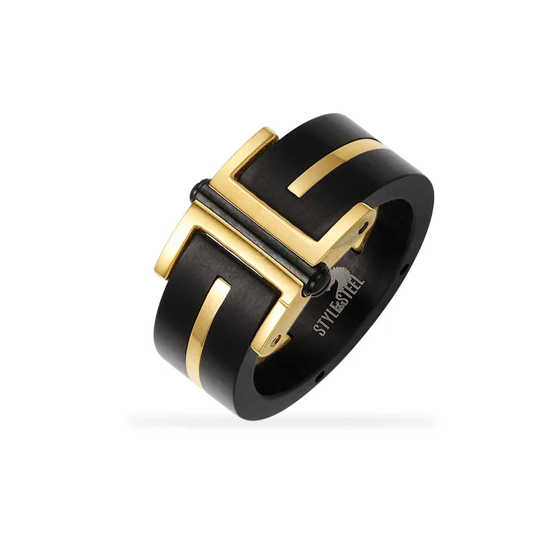 Wholesale black ceramic ring with gold plating 316 stainless steel ring women wedding band