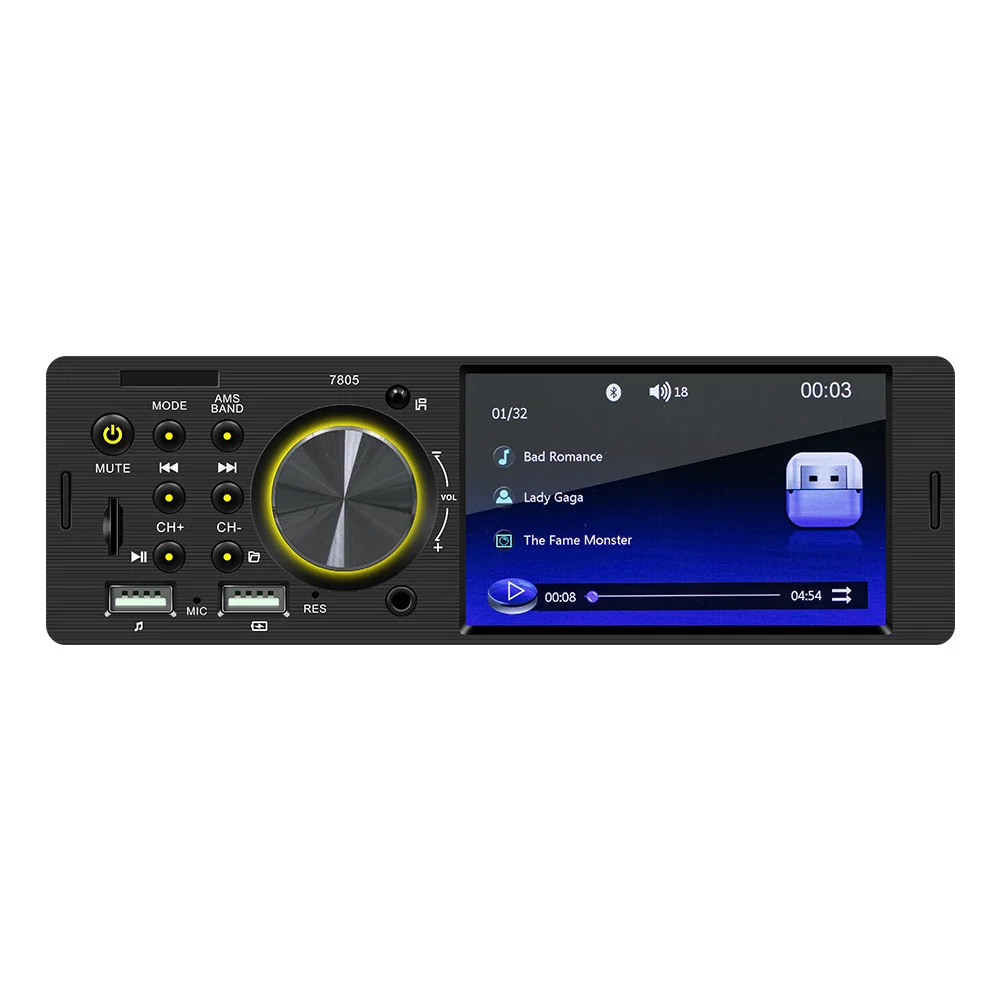 Model F7805 7805C Mechless Single DIN Stereo BT Universal Fit AUX USB SD Carplay Android Auto Radio MP5 Car Player