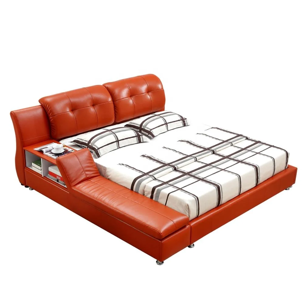 Роскошный современный дизайн мебели для спальни смарт-кровать мульти-функциональный обивка из мягкой