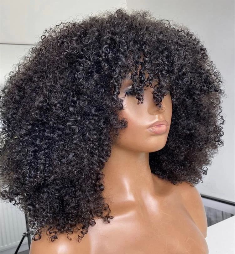 Unprocessed Afro Kinky Curly Lace Closure Wig High Density Remy Brazilian Short Curly Human Hair Wigs