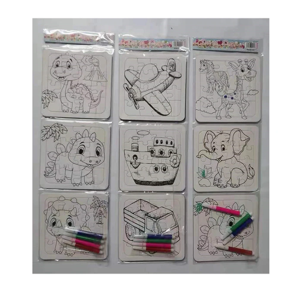 Wholesale colouring jigsaw toys aircraft dinosaur car colouring jigsaw educationlearning toys for children jigsaw games