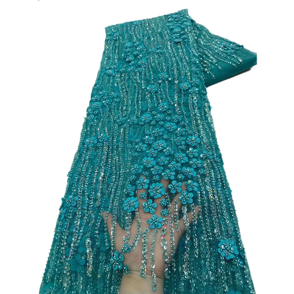 NI.AI New High Quality Sequence Lace Bridal Sequin Beads Wedding Lace Fabric Beaded Lace Fabric for Dress