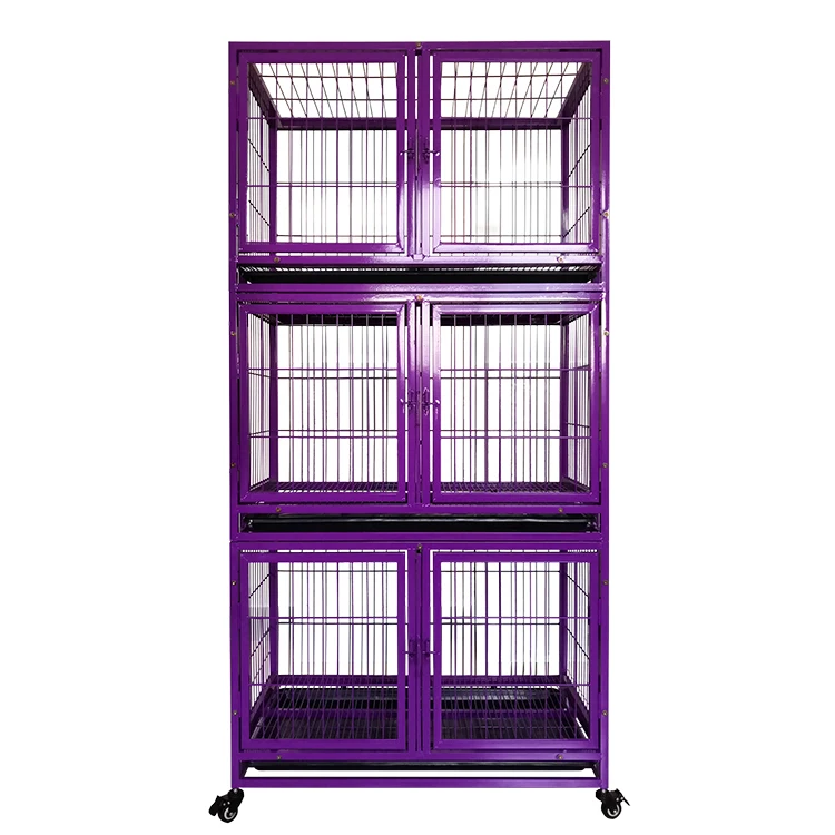 Factory Price Stackable Dog Kennel Cage Spray Cat and Dog Cage Metal Animal Electrostatic Painting Button 3 Story 6 Door Steel