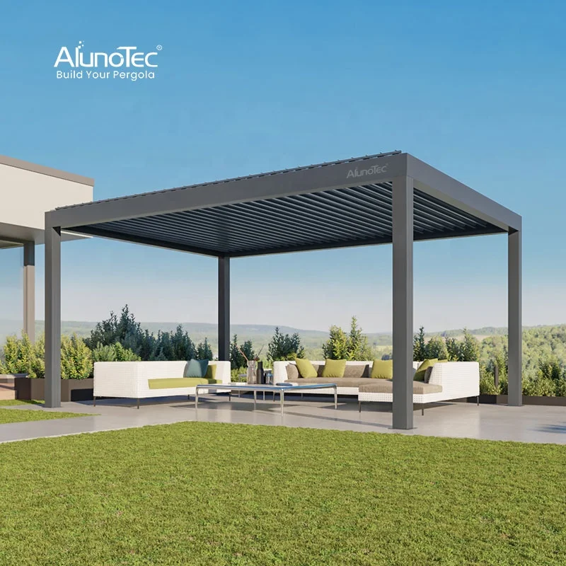 Durable Outdoor Gazebo Aluminium Pergola Waterproof Motorized with Sliding Glass Doors