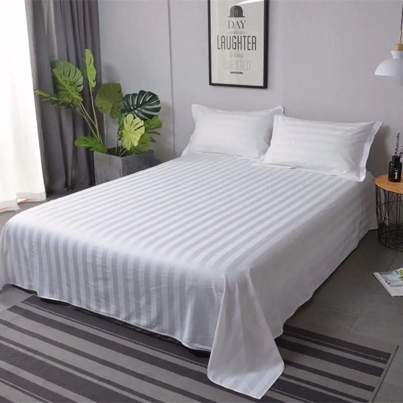 Wholesale Hotel Linen 100% Cotton Satin Stripe Flat Sheet 300TC Hotel Collection Bed Sheet