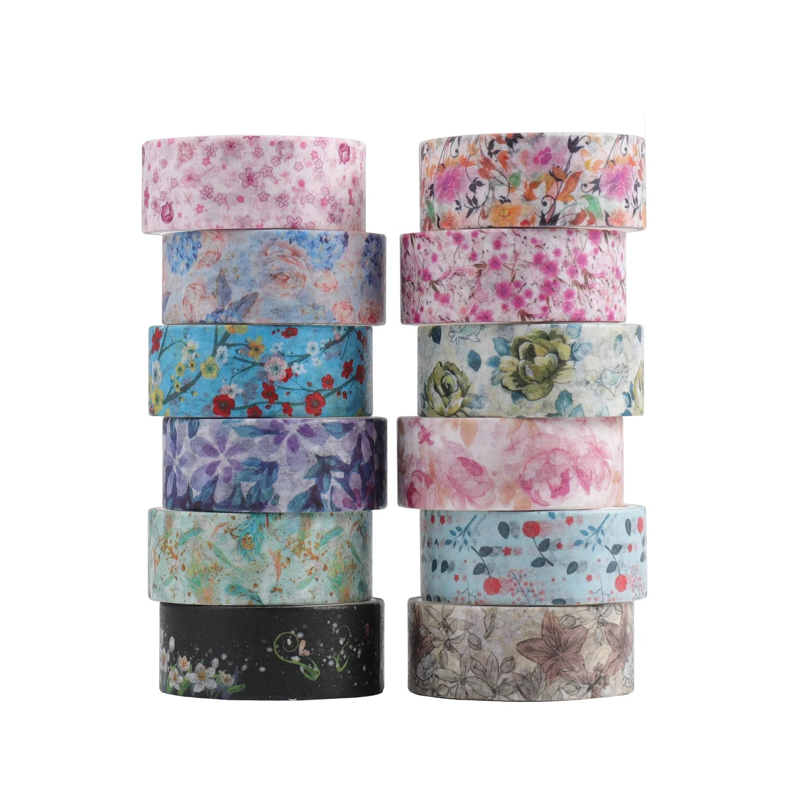 24 Pcs Floral Series Decorative Adhesive Paper DIY Hand Account Stickers Colorful Printing Masking Washi Tapes