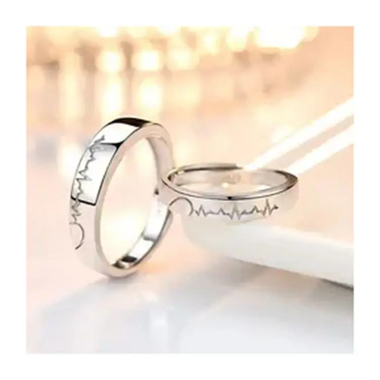 Custom engraving Heartbeat 925 sterling silver engagement ring designer 925 Silver Plated Couple Rings for lovers