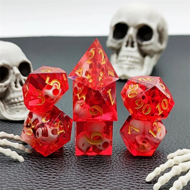 Halloween Gift Cool Red Skulls Polyhedral DND Dice Resin Set D20 Bulk Wholesale
