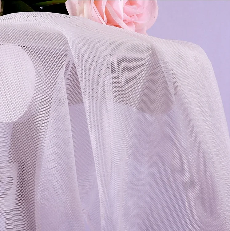 100% 20D Nylon Transparent Knit Net Mesh Soft English Tulle White Wedding Gown Dress Veil Illusion Roll Tulle Bordado Fabric