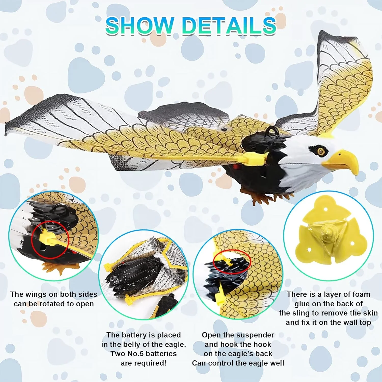 Flying Bird Cat Toy, Simulation Bird Interactive Cat Toy for Indoor Cats, Automatic Hanging Eagle Flying Bird Funny Interactive