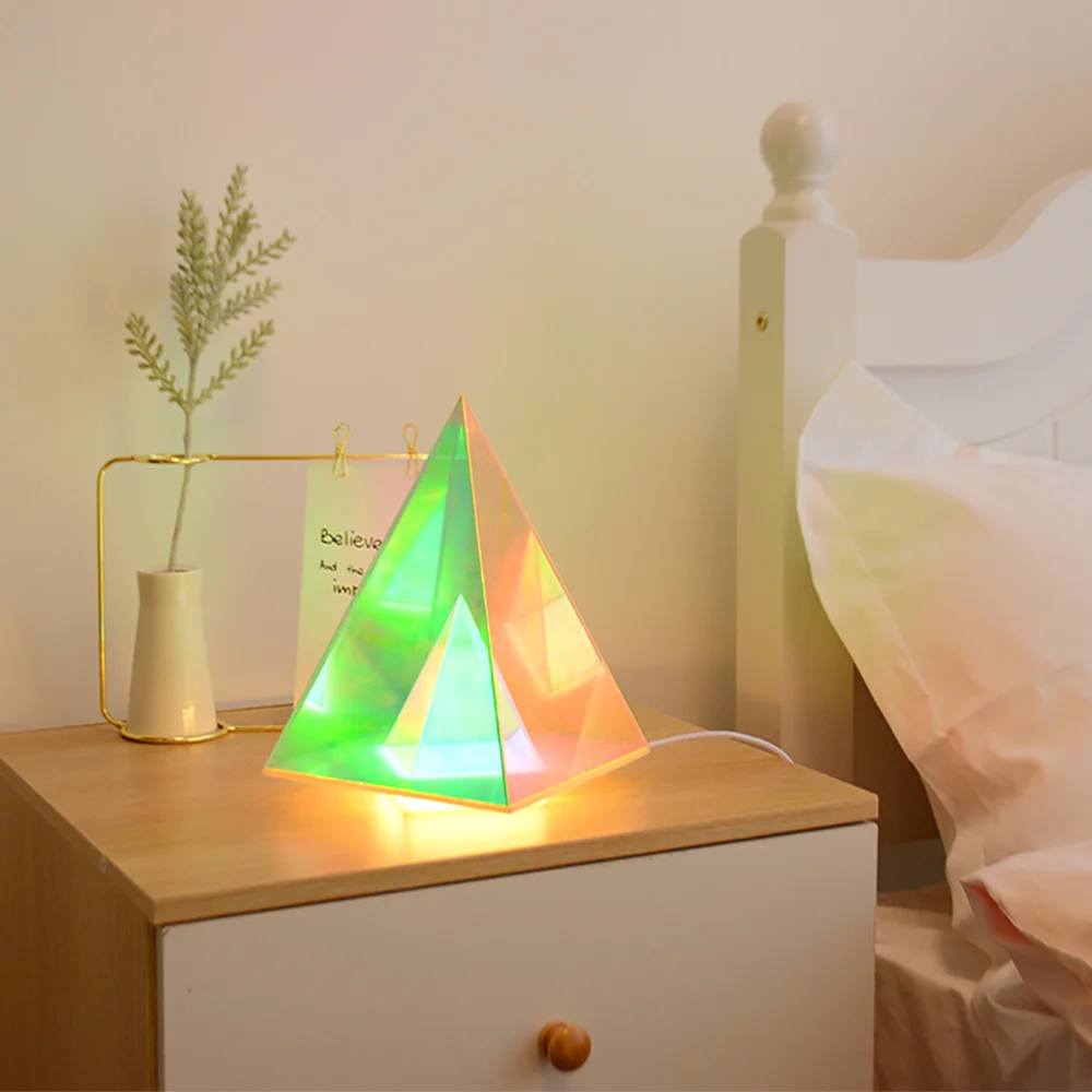 Mini Personalized Table Dimmable Triangle New Year Color Changing Crystal Acrylic Plug In Club 3D LED Night Lamp Night Light