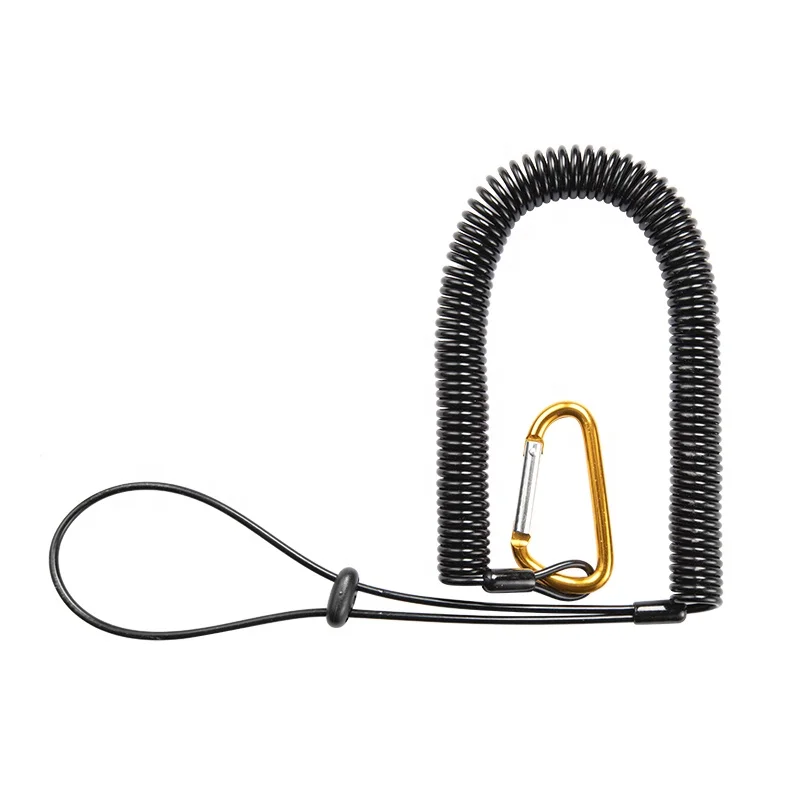 C-pin spring wire cable plastic coated coiled lanyard for retractable safety tool lanyard spring tool tether