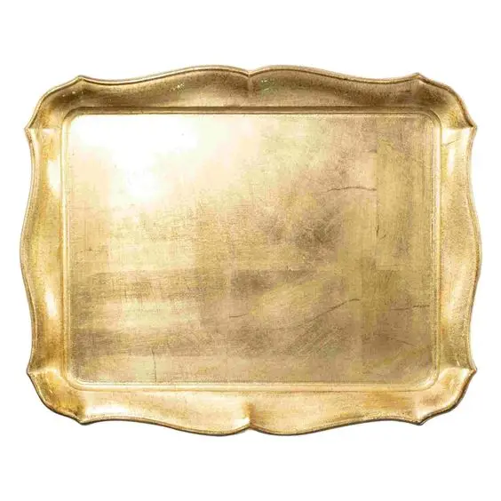 Home Decor Brass Tray For Home Kitchen Hotel Restaurant Golden Color Decorative Tray with Brass Stands Metal for Tableware