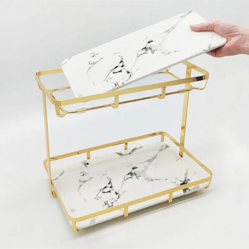 Gold Luxury Stainless Steel Bathroom Storage Rack Cosmetic Storage Toiletry Table Storage Shelves