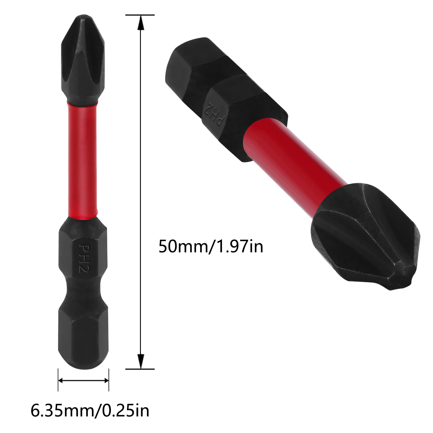 Hand Drill Bits Phillips Head Taiwan S2 Material 50MM Impact Screwdriver Bits With Red Color Ring