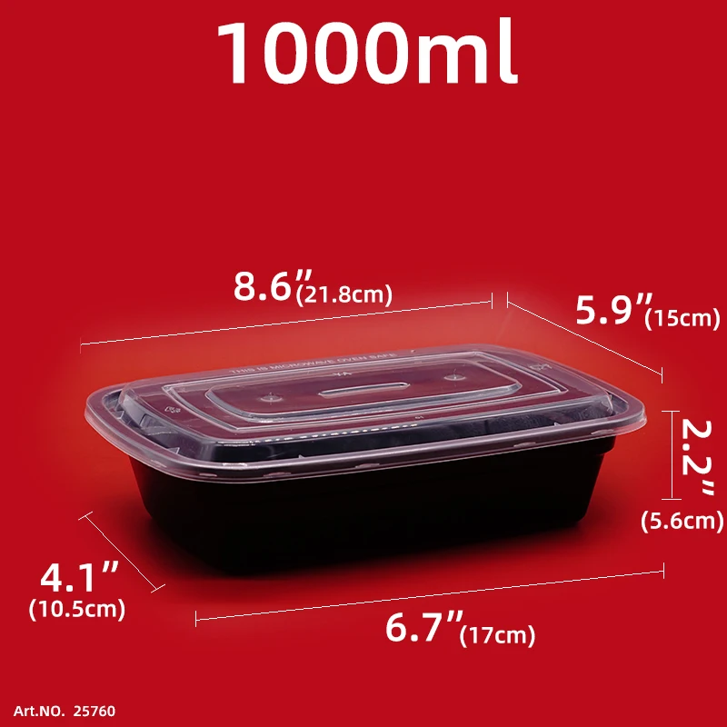 Reusable tableware Plastic lunch container Flat bottomed rectangular transparent recyclable food storage container