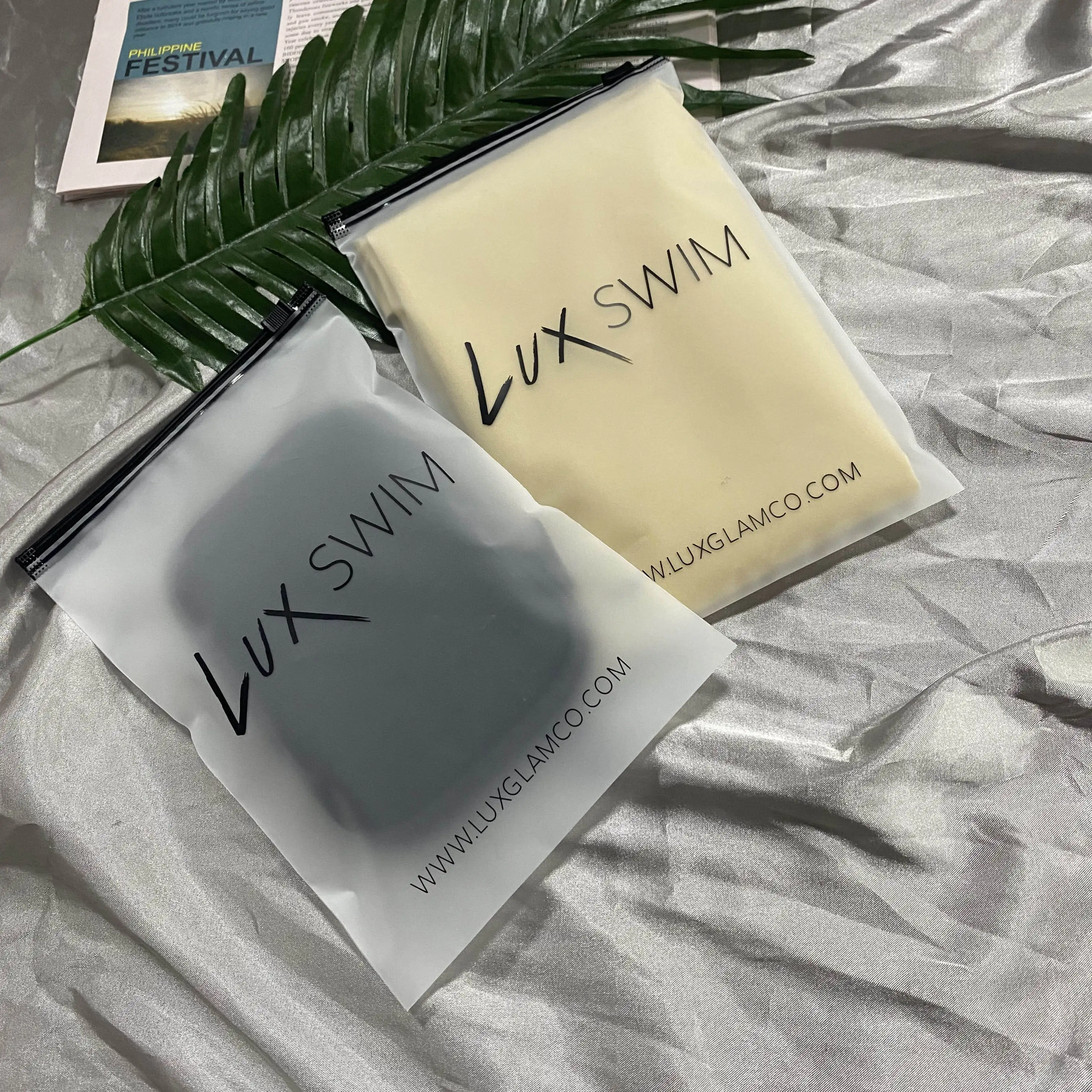 Pvc Oem Low Moq Matte Transparent Plastic Personalized Swimwear Eva Slider Ziplock Bag Frosted Clothes Packing Zipper Bag