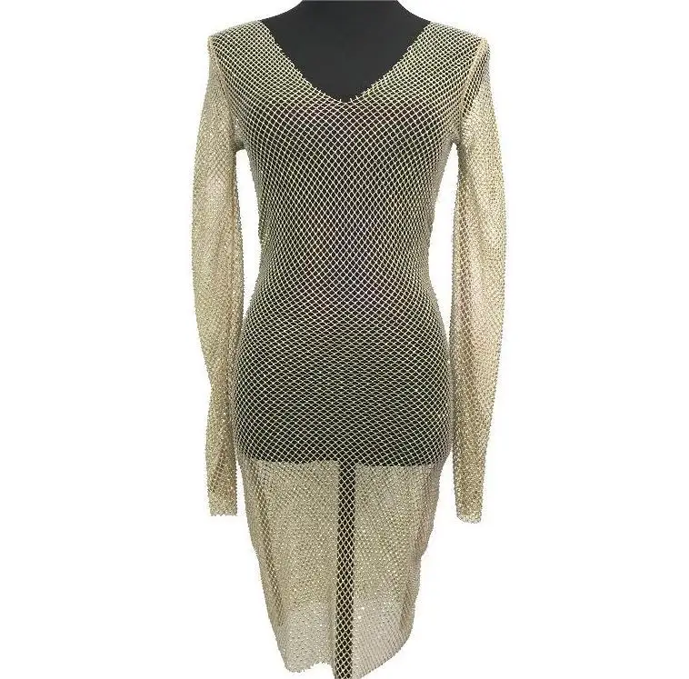 Fashion Sexy Women Crystal Rhinestone Fabric Mesh For Party Dress