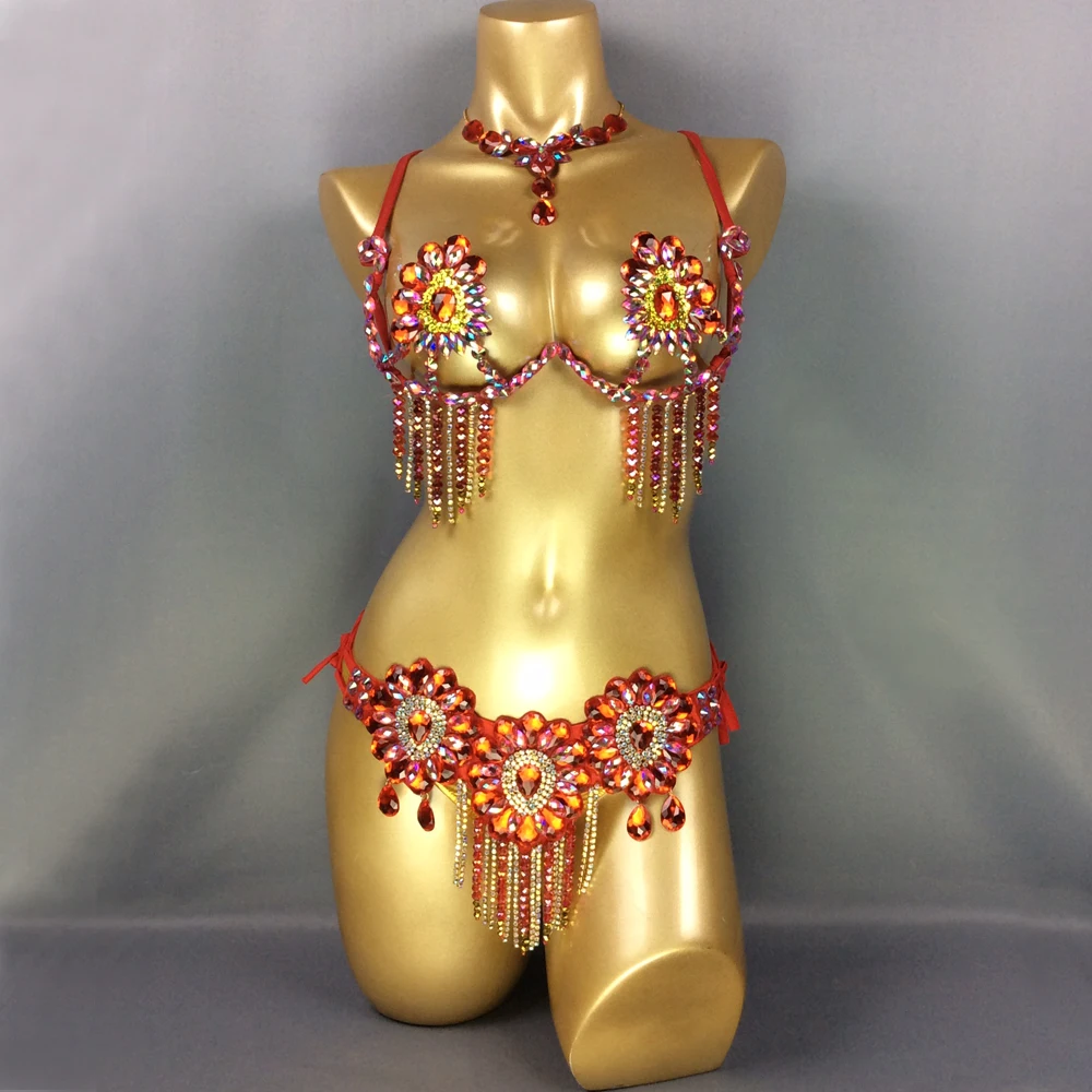 New Design Top Grade Sexy Women Belly Dance Samba Carnival Samba Carnival For Women Wire Bra & Belt stones Samba Suit