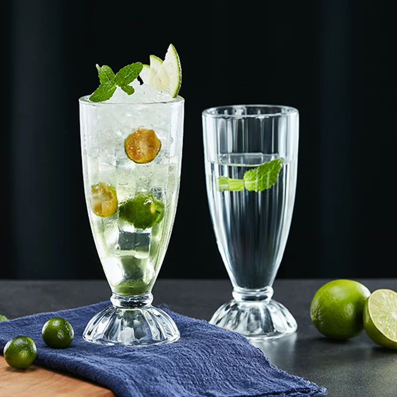 340ml Large Capacity Manufacturers Glass Ice Cream Cup Hot Sale Engraved  Coffee Tea Milk Water Drinking Glass Cups