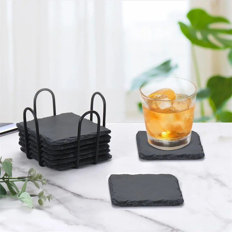 4 Inch Square Black Coasters Round Drink Coasters For Engraving Natural Edge Bar Cup Coaster For Kitchen Coffee Table Home