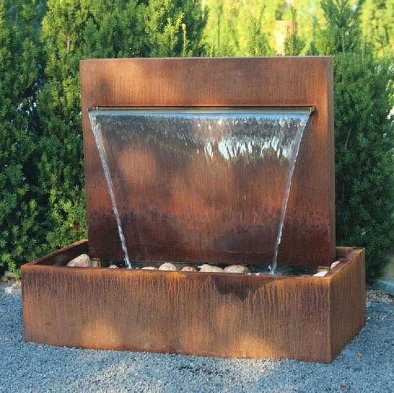Large Corten Steel Pool Fountain and Waterfall