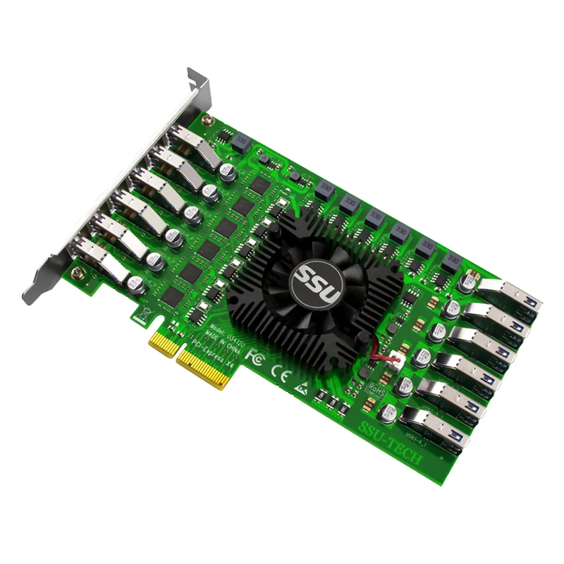 USB 3.0 PCI Express Adapter PCI e to 12Port USB 3 Expansion Card 6 Channel USB3 PCIe x4 Controller Card for Camera Video Capture