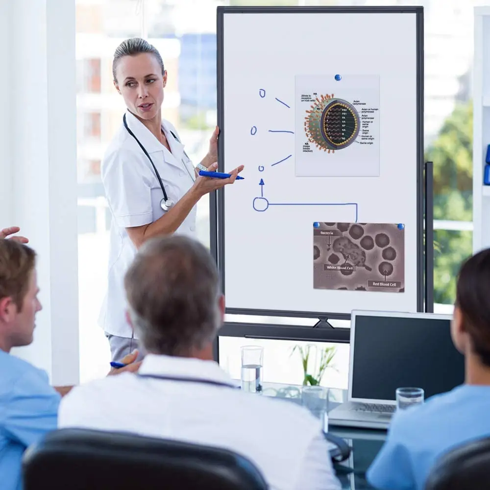 Magnetic Mobile White Board, 40 x 24 Double Sided Dry Erase Board Rolling Whiteboard Black Aluminum Frame Standing Whiteboard on