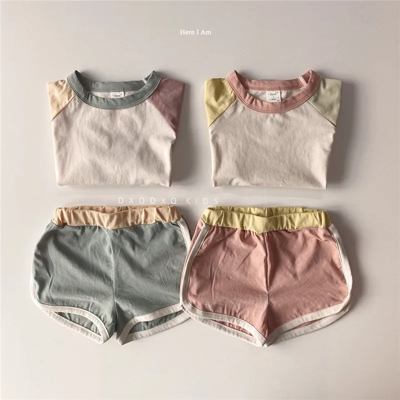 
new arrival baby causal sport short sleeve clothes sets baby boys and girls cute contrast color suits 
