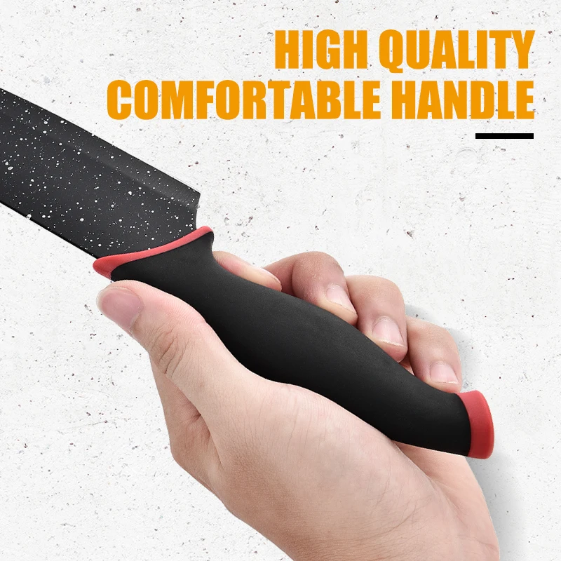 Soft Grip Heat Resistan -8PCS Stainless Steel Kitchen Non-Stick Knife Set With Acrylic Knife Block  Marble Coating Knife