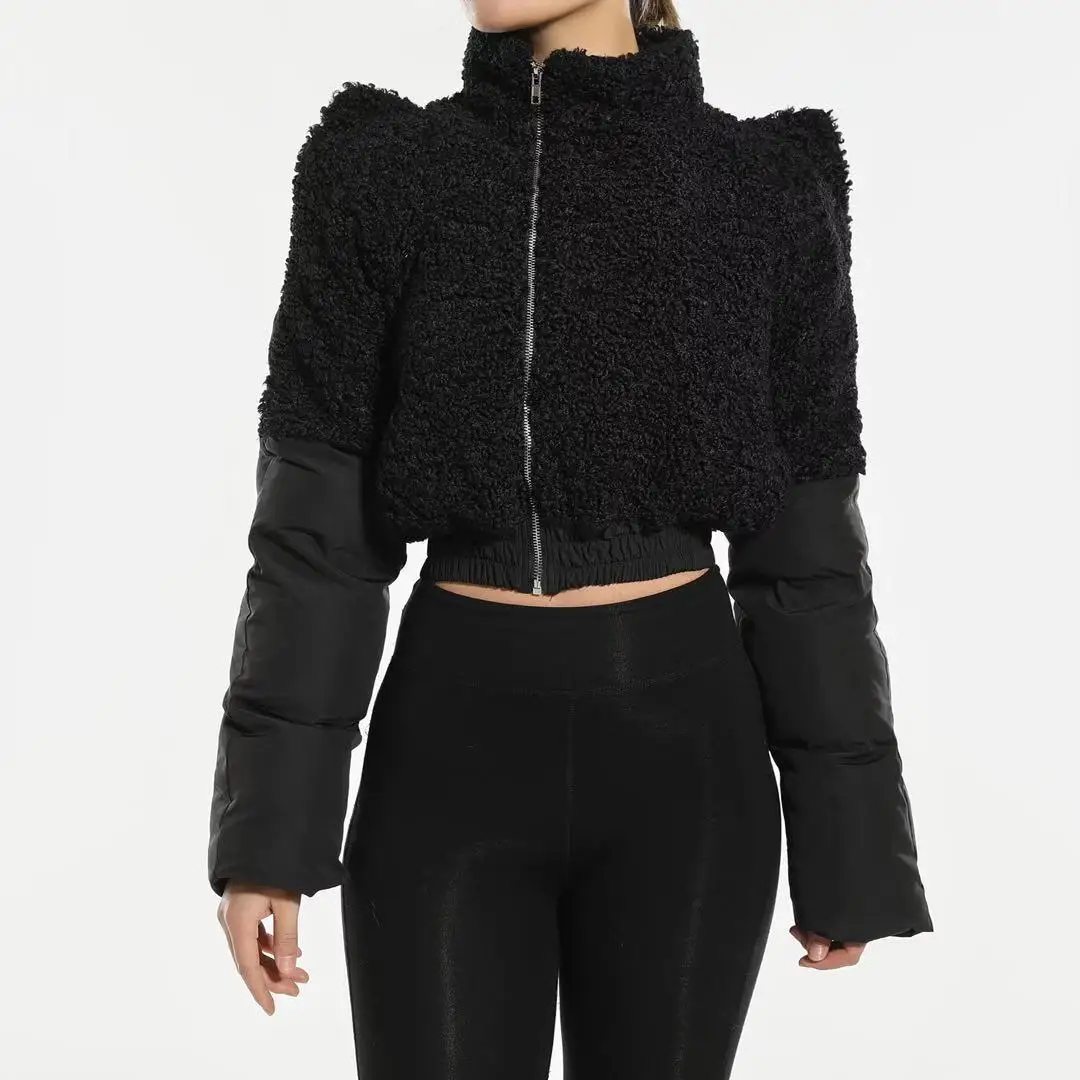 
trendy womens clothing jacket short stitching faux fur stand-up collar zipper coat autumn and winter women 