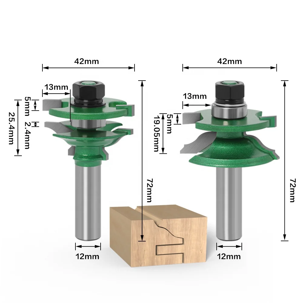 TGS 2pc 12mm Shank Raised Panel Cabinet Door Router Bit Set Woodworking Cutter
