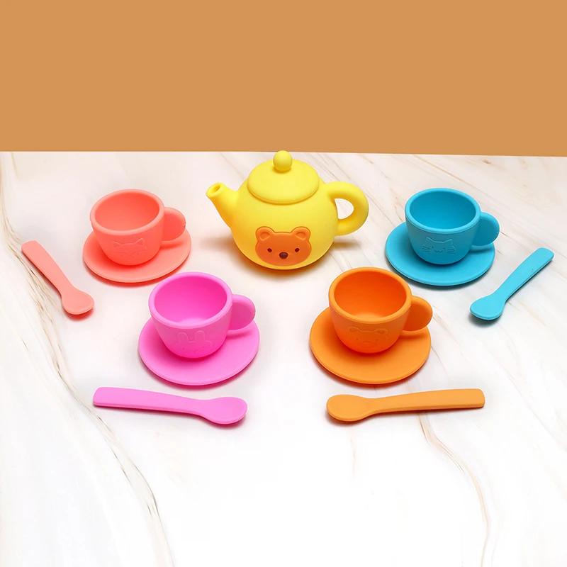 2024 Hot Silicone Tea Cup Kitchen Pretend Play Bpa Free Silicone Eco-friendly Silicone Tea Party Set