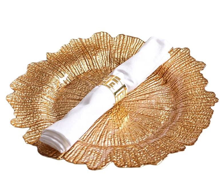 Gold Glass Wedding Charger Plates Wedding Event Party Wholesale Dinnerware Round Gold Reef 13 Inch Charger Plate