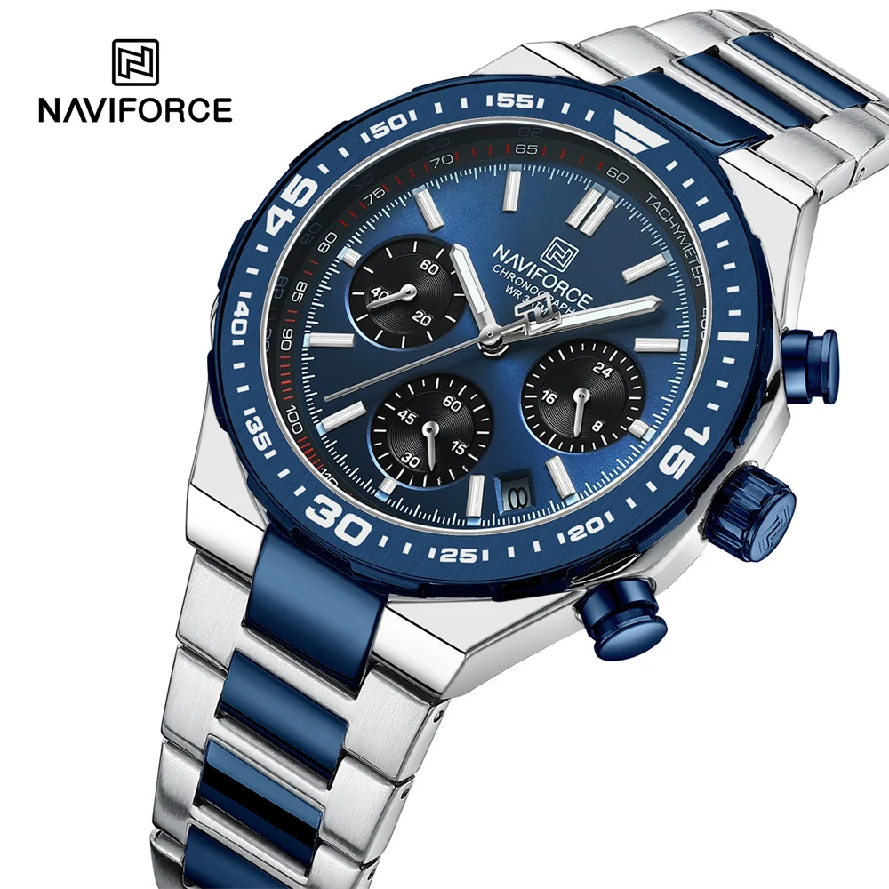 NAVIFORCE 8049 SBES Blue Dial Custom Logo Quartz Watch For Men Chronograph Luminous Hand Wrist Watch Small Three Needle Clock