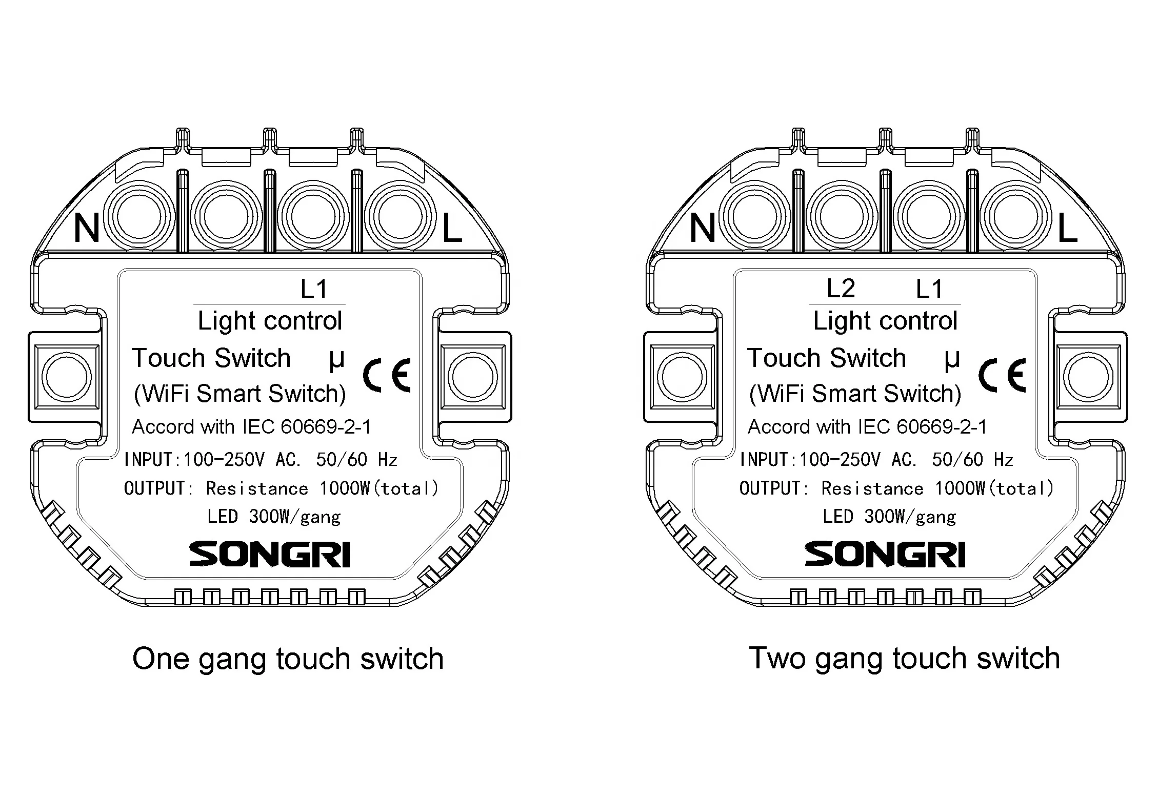 Songri 100-250V 2 Gang Remote Luxury Light Electrical Zippy Micro Switch