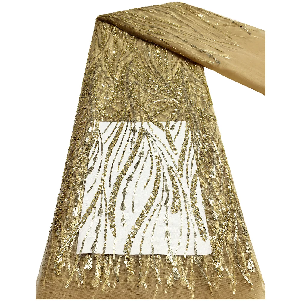 African Lace Fabric Evening Bead Fabric Lentejuelas de encaje de TUL bordadas Wedding Dress Purple Lavender Color Lace