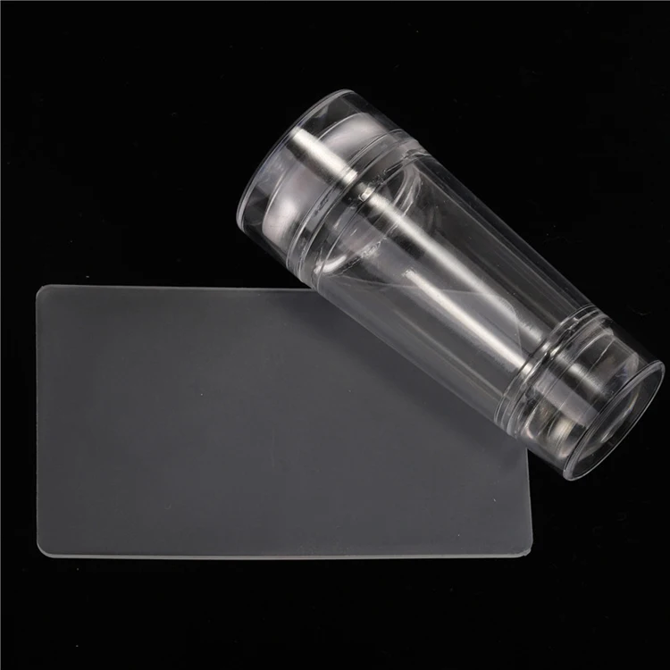 DIY Manicure Nail Art Tool 2 Sizes Double Head Transparent Stamp Manicure Tool Silicone Nail Art Stamper with Scraper