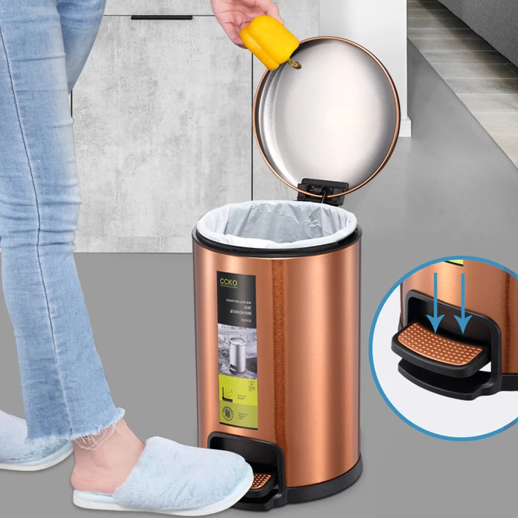 
CCKO Hot Selling Champagne Gold 5L Foot Pedal Bin Trash Can 