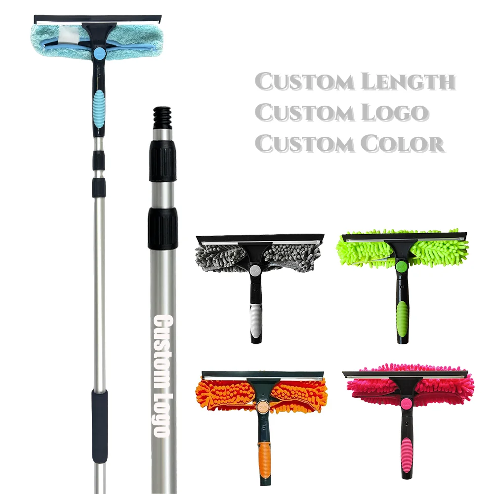 3.7 m Microfiber Telescopic Aluminum Pole Window Cleaning Squeegee Double Sided Scraper for Window Glass Cleaner Pole