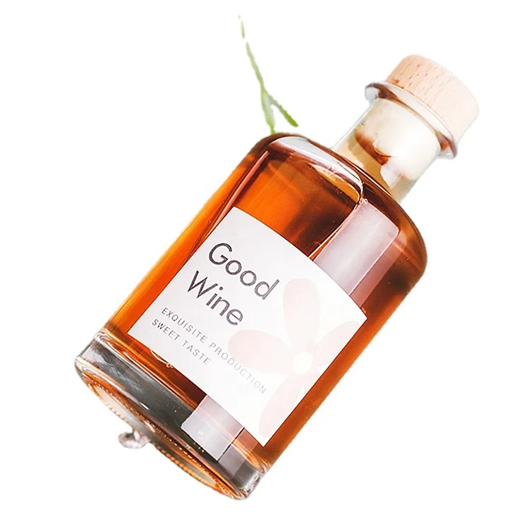 Flask bottle 200ml 300ml round transparent black wine drink cold brew coffee juice glass bottle wine tea milk bottle