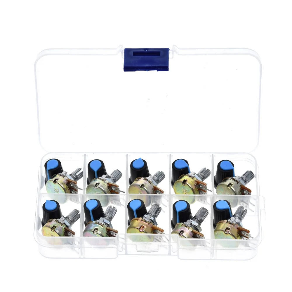 WH148 potentiometer kit B1K 2K 5K 10K 20K 50K 100K 500K 1M 15mm linear cone rotary potentiometer resistor group 3pin with